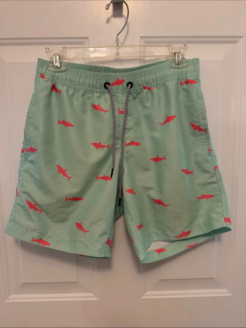 Men's Mint Green Swim Trunks with Coral Shark Print XS